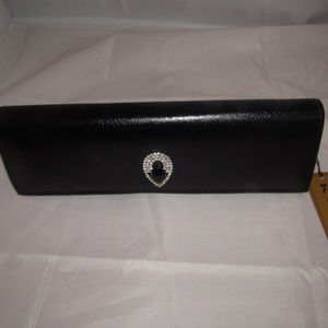 Ladies Evening Clutch Bag Black Rhinestone Chain